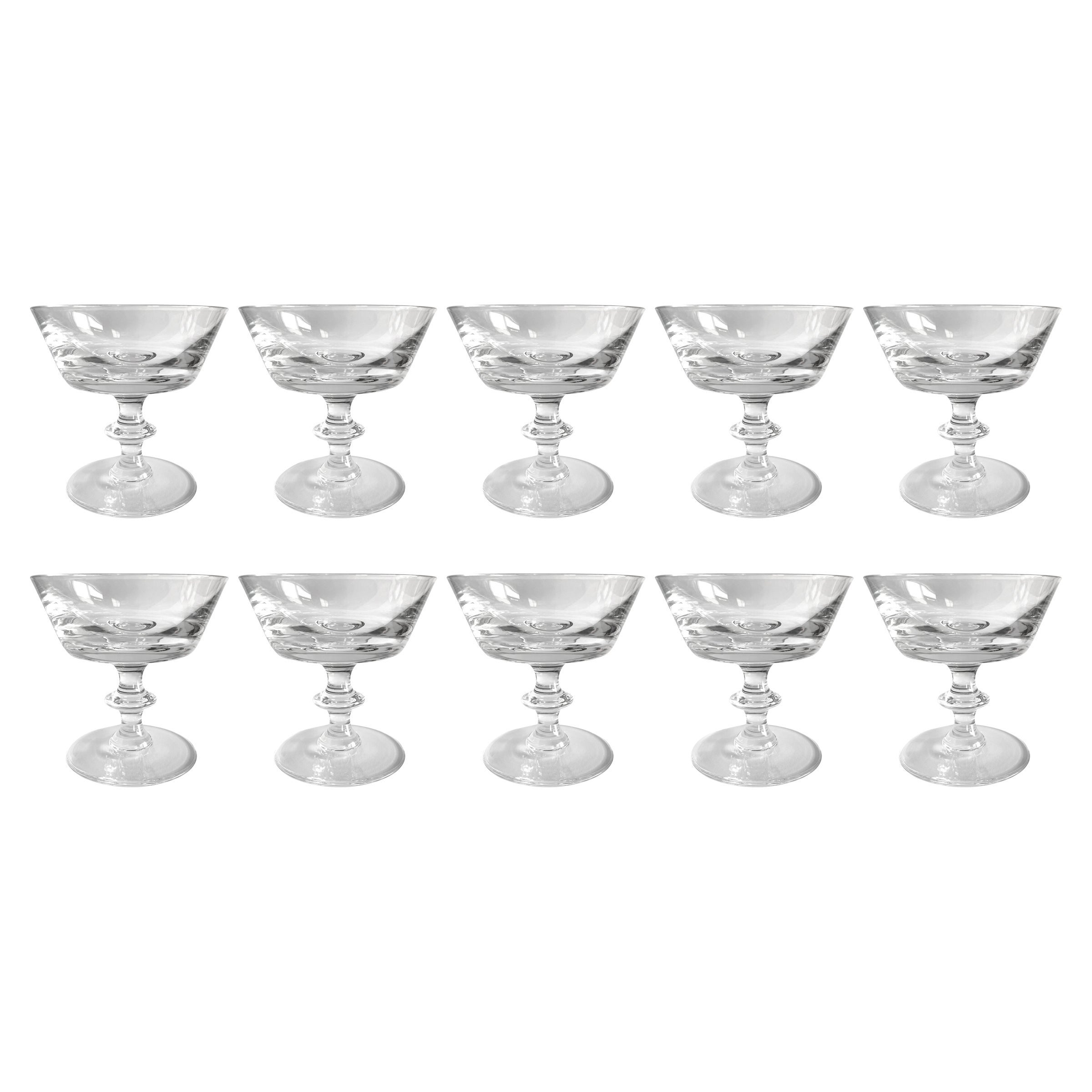 Set of Ten Val Saint Lambert State Plain Champagne Coupes For Sale