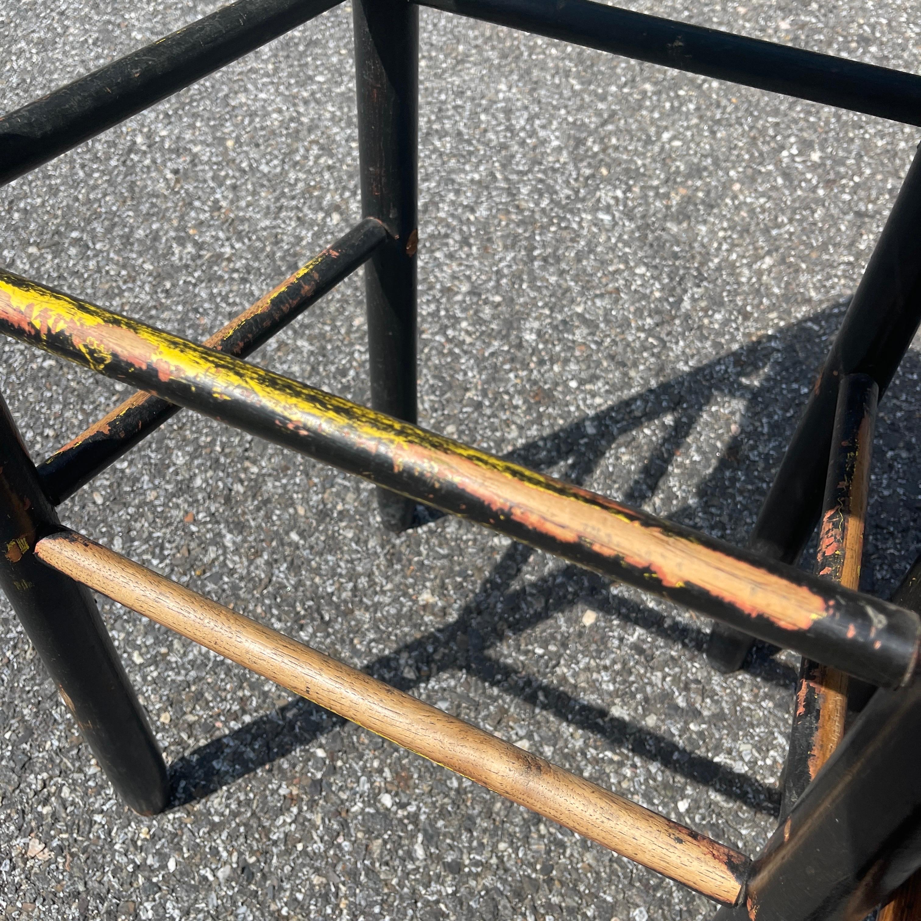 Set of Ten Vintage Black Painted Wood Bar Stools, American 1960's For Sale 10