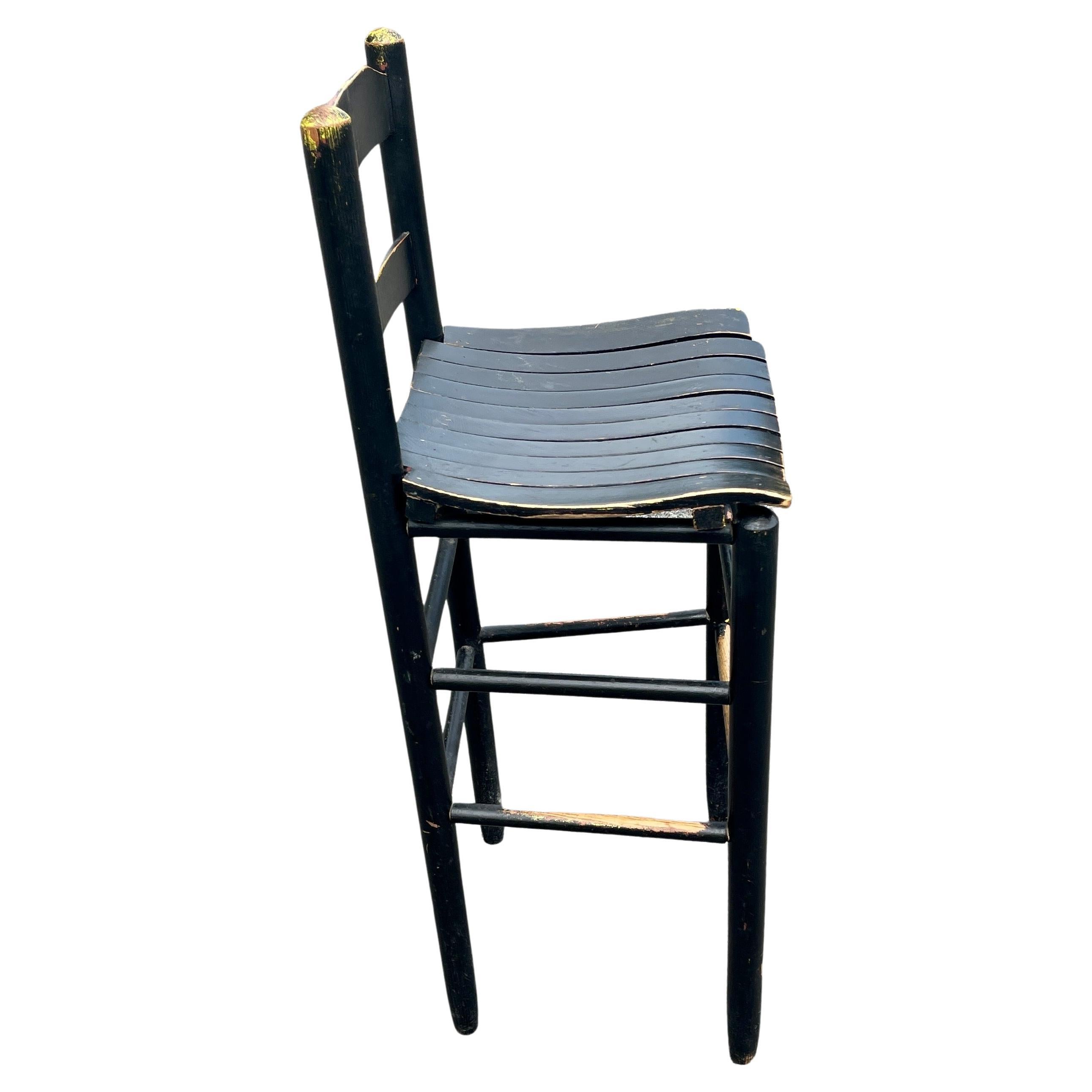 Hand-Painted Set of Ten Vintage Black Painted Wood Bar Stools, American 1960's For Sale