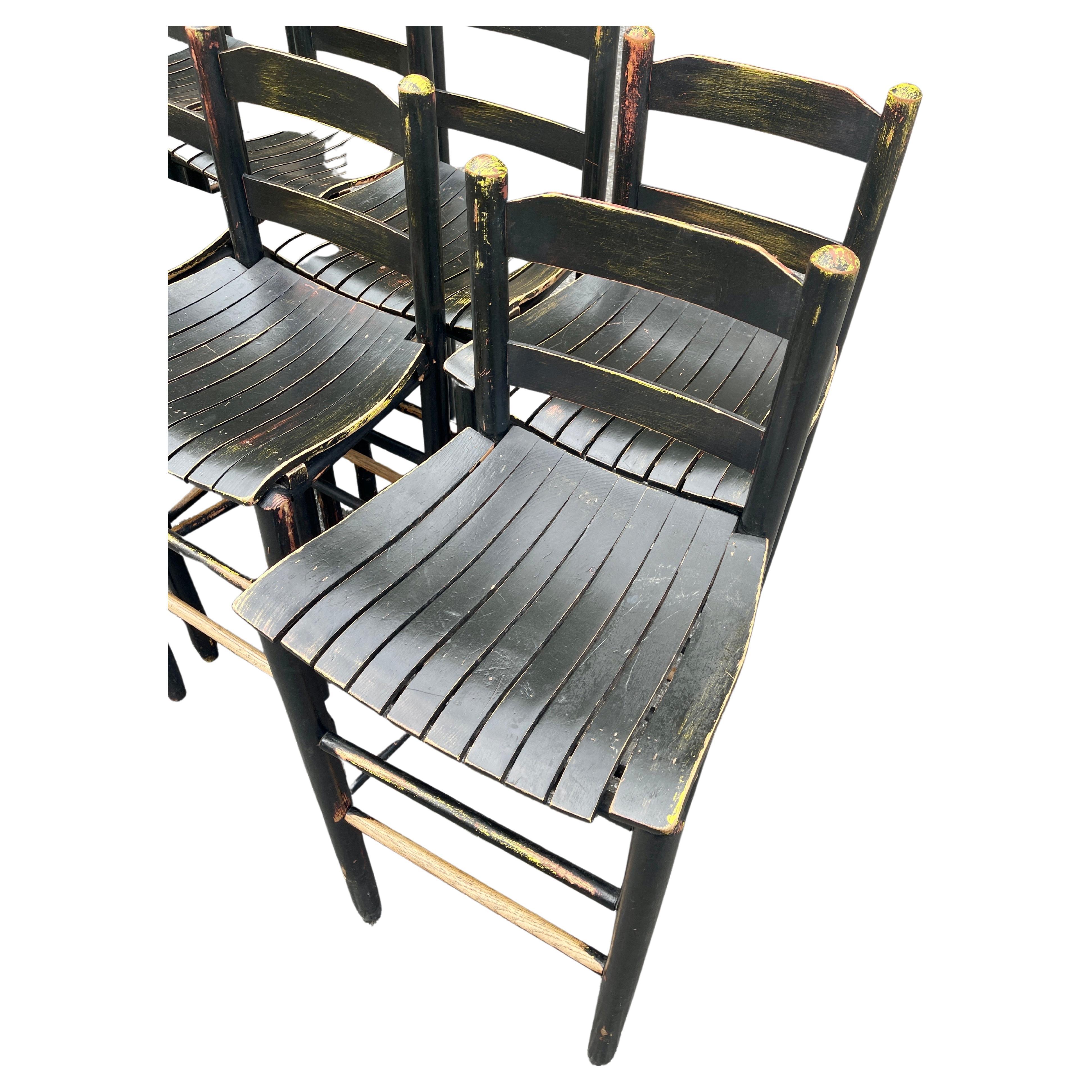 20th Century Set of Ten Vintage Black Painted Wood Bar Stools, American 1960's For Sale