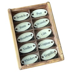 Set of Ten Vintage Brass Spirits / Liquor Decanter Tags in Box