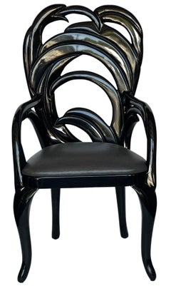 Conjunto de diez sillas vintage de madera tallada "Palm Leaf" de Phyllis Morris, c. años 70