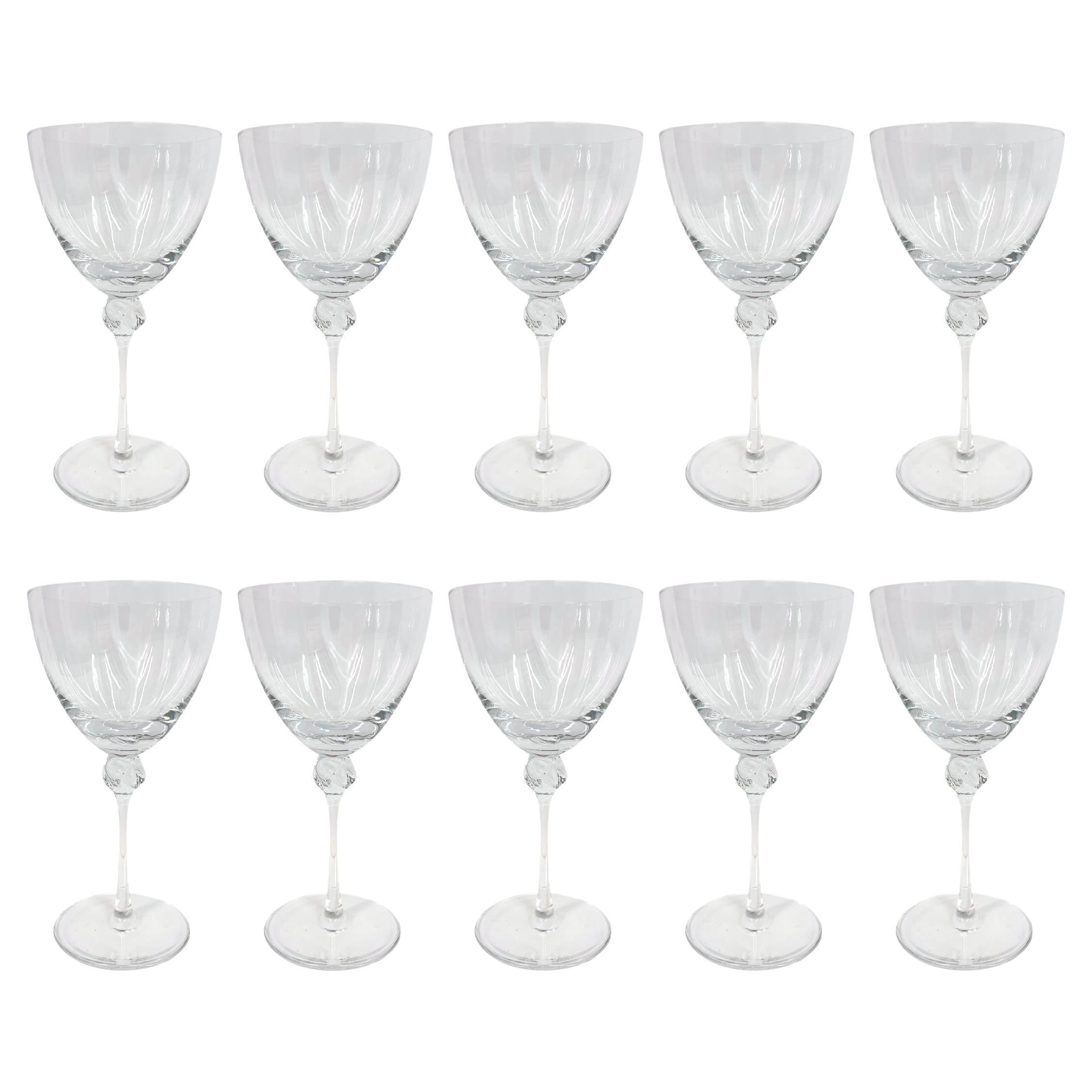 Set of Ten Vintage Daum Crystal Wine Goblets For Sale