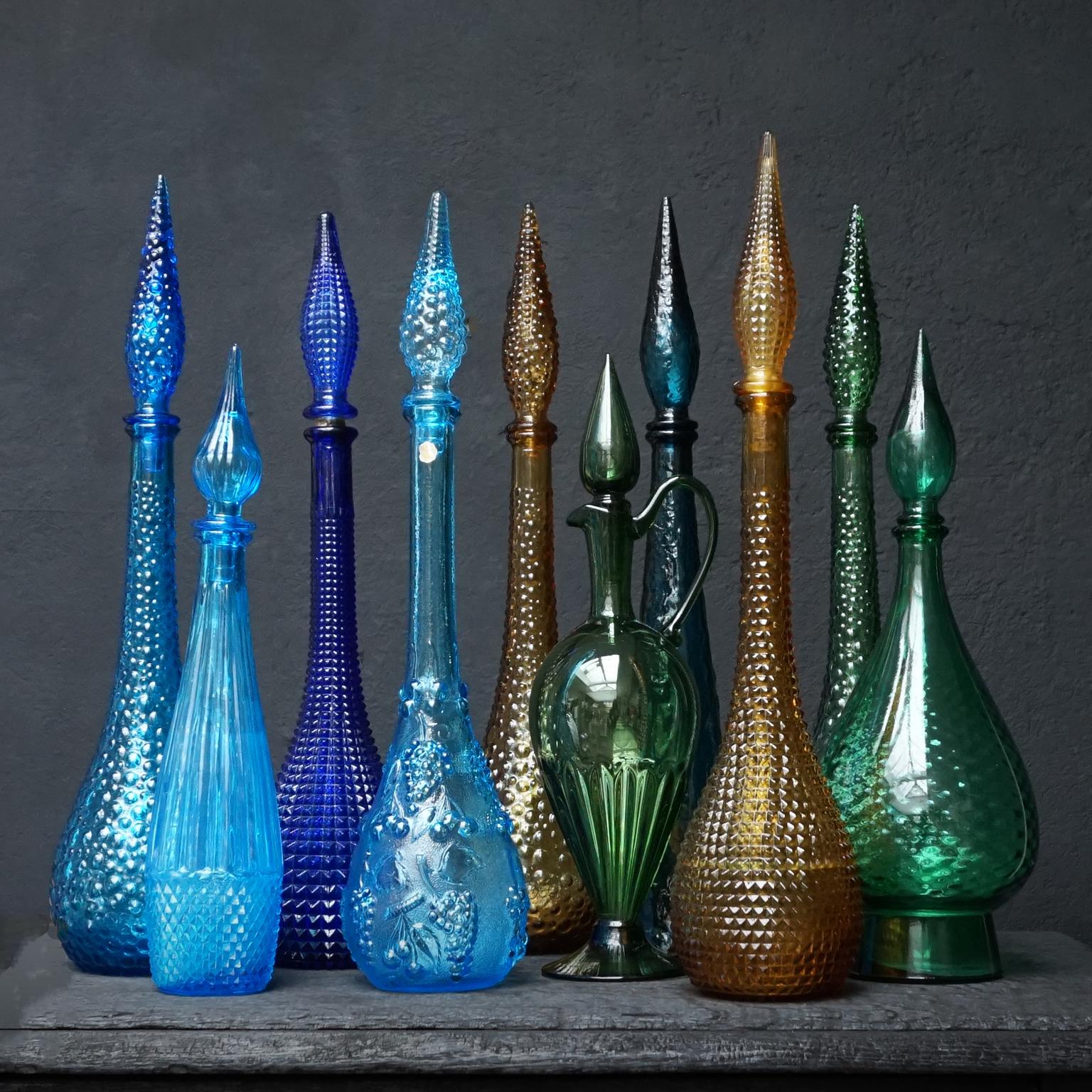 Set of Ten Vintage Italian Glass Empoli 'Genie' Decanters 4