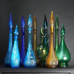 Set of Ten Vintage Italian Glass Empoli 'Genie' Decanters