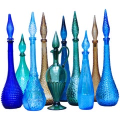 Set of Ten Retro Italian Glass Empoli 'Genie' Decanters