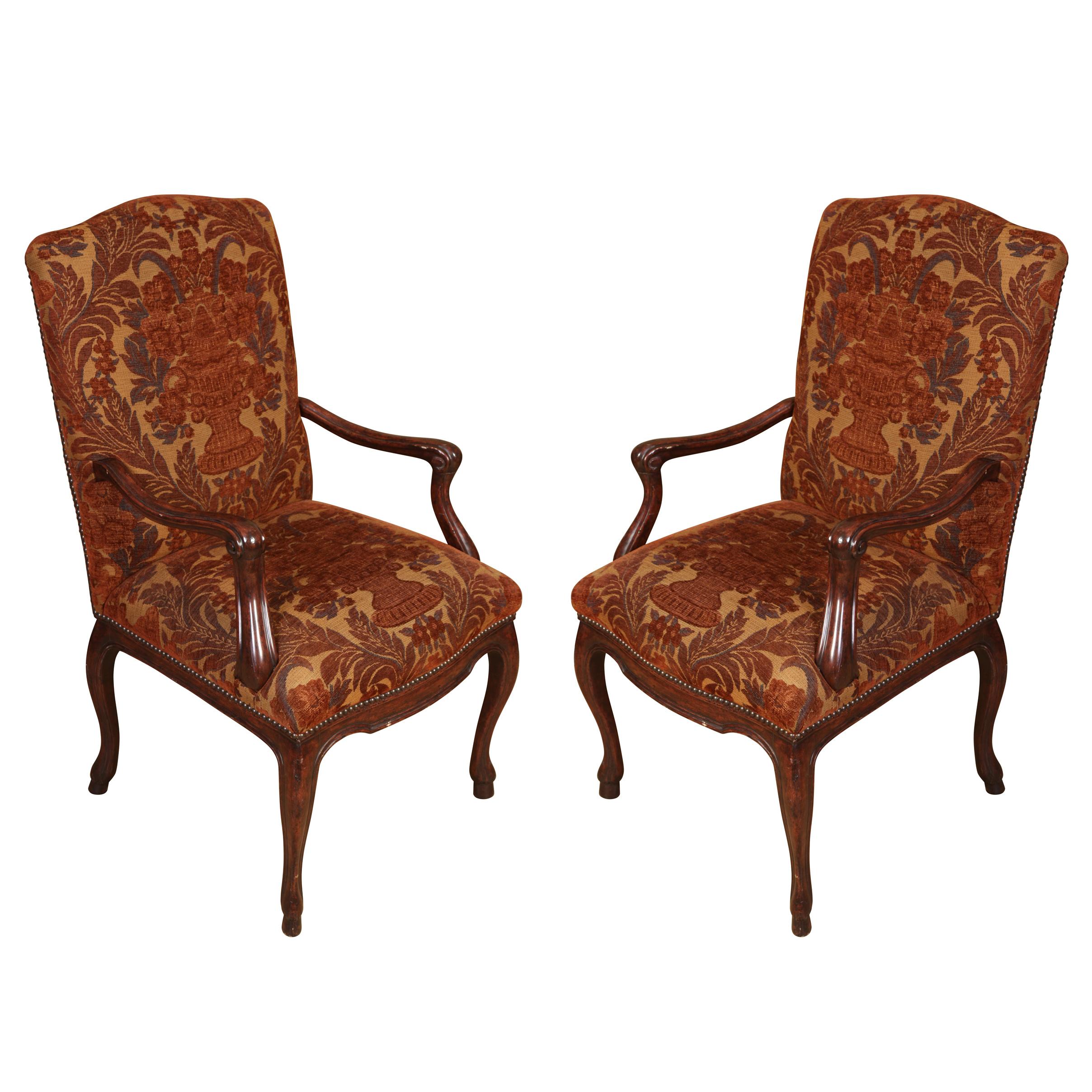 Set of Ten Vintage Michael Taylor Dining Chairs with Cranberry Brocade Fabric In Good Condition For Sale In Locust Valley, NY