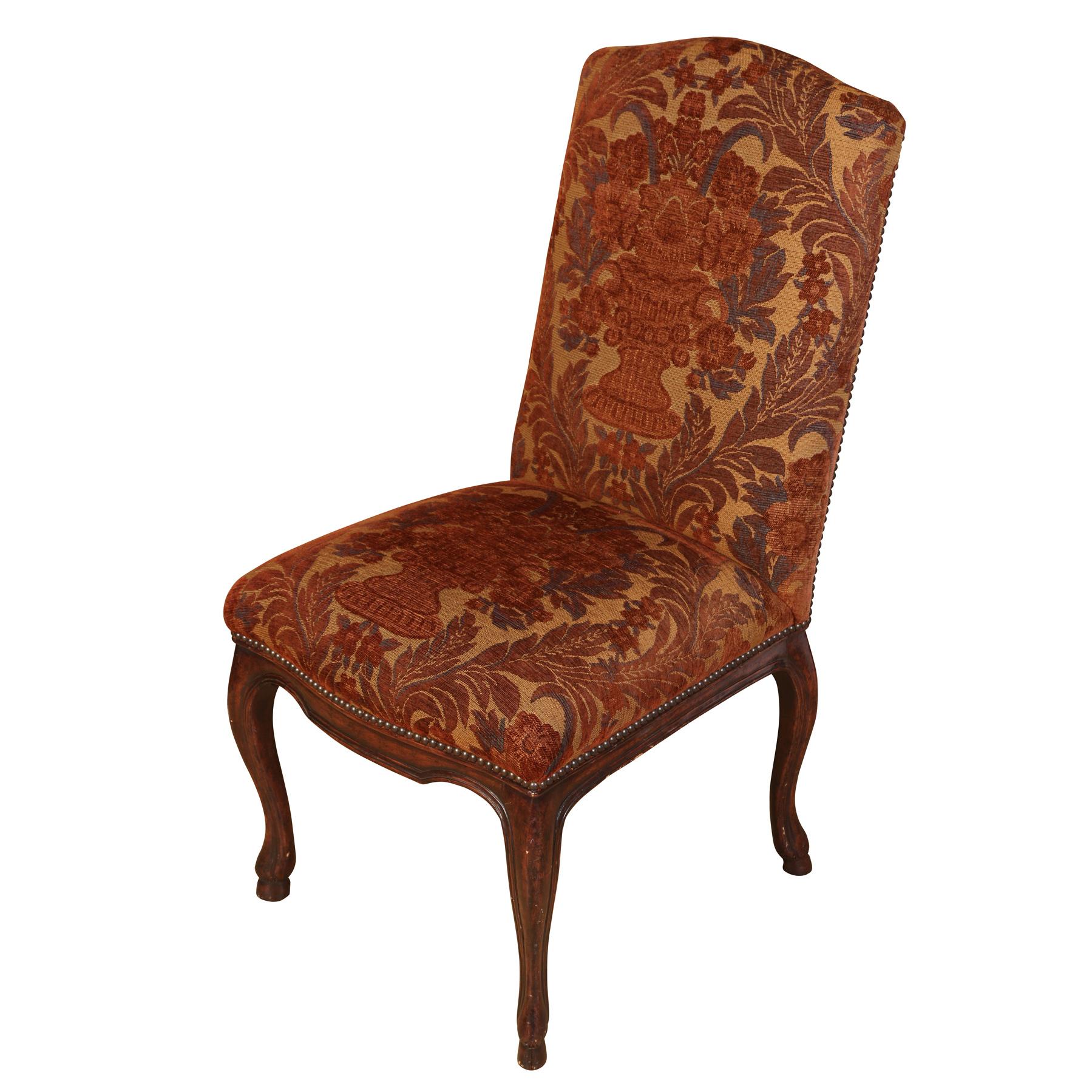 20th Century Set of Ten Vintage Michael Taylor Dining Chairs with Cranberry Brocade Fabric For Sale