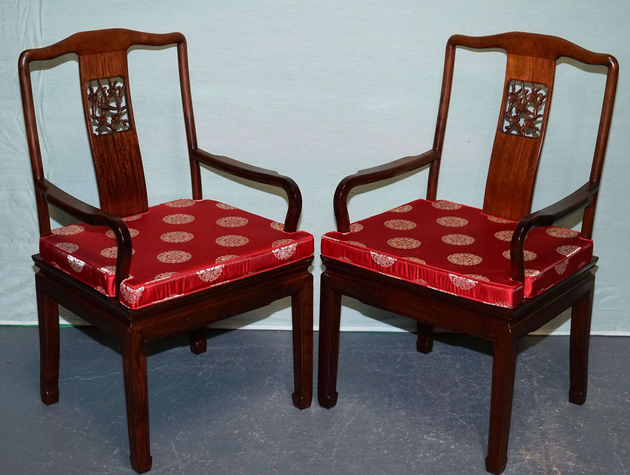 SET DI DIECI POLTRONE DA CENA IN LEGNO DURO ORIENTALE D'EPOCA CON CUSCINI in vendita 7