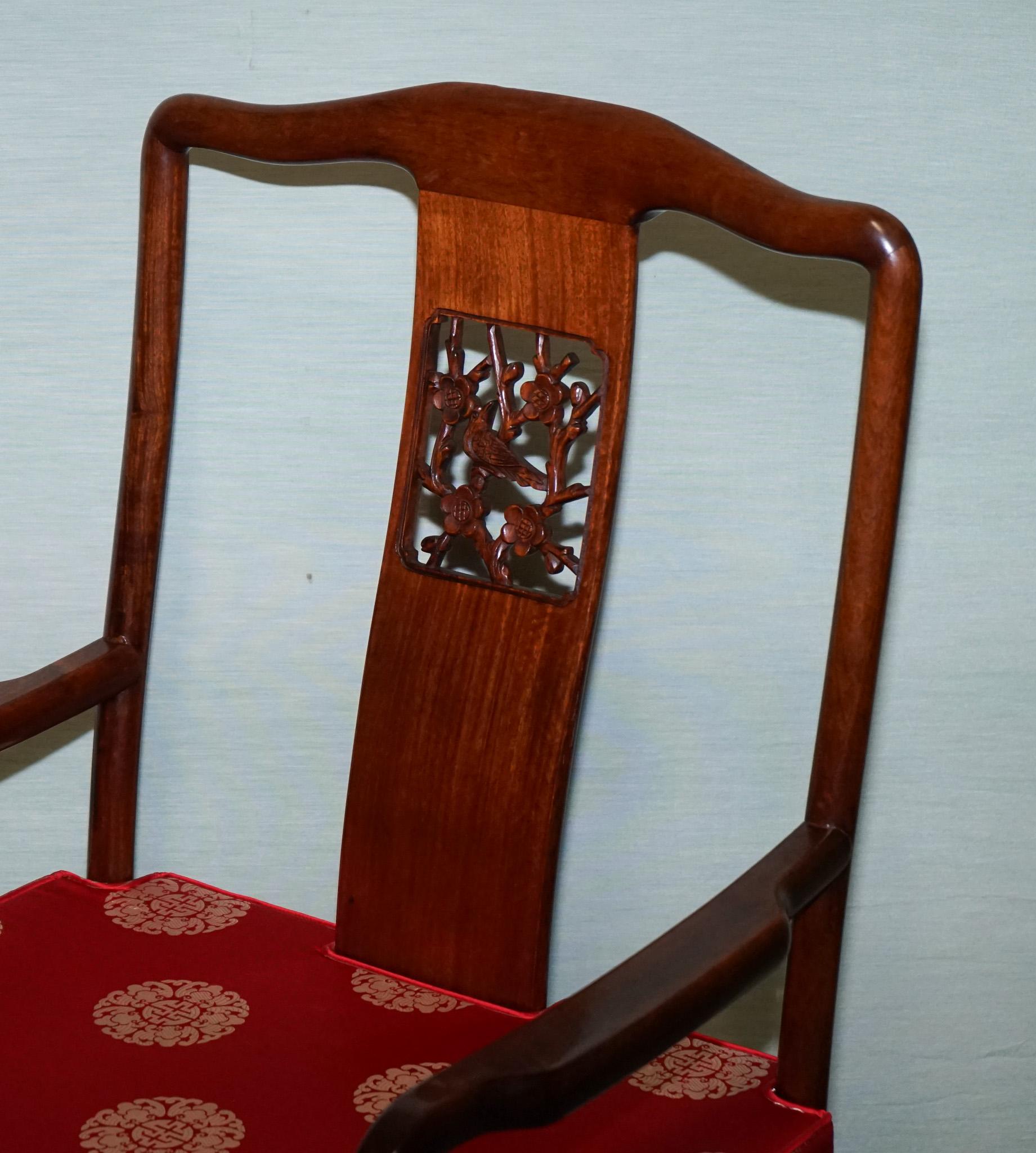 SET DI DIECI POLTRONE DA CENA IN LEGNO DURO ORIENTALE D'EPOCA CON CUSCINI in vendita 9