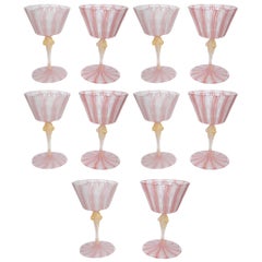 Set of Ten Vintage Venetian Glass Latticino Goblets Wine Water Stems