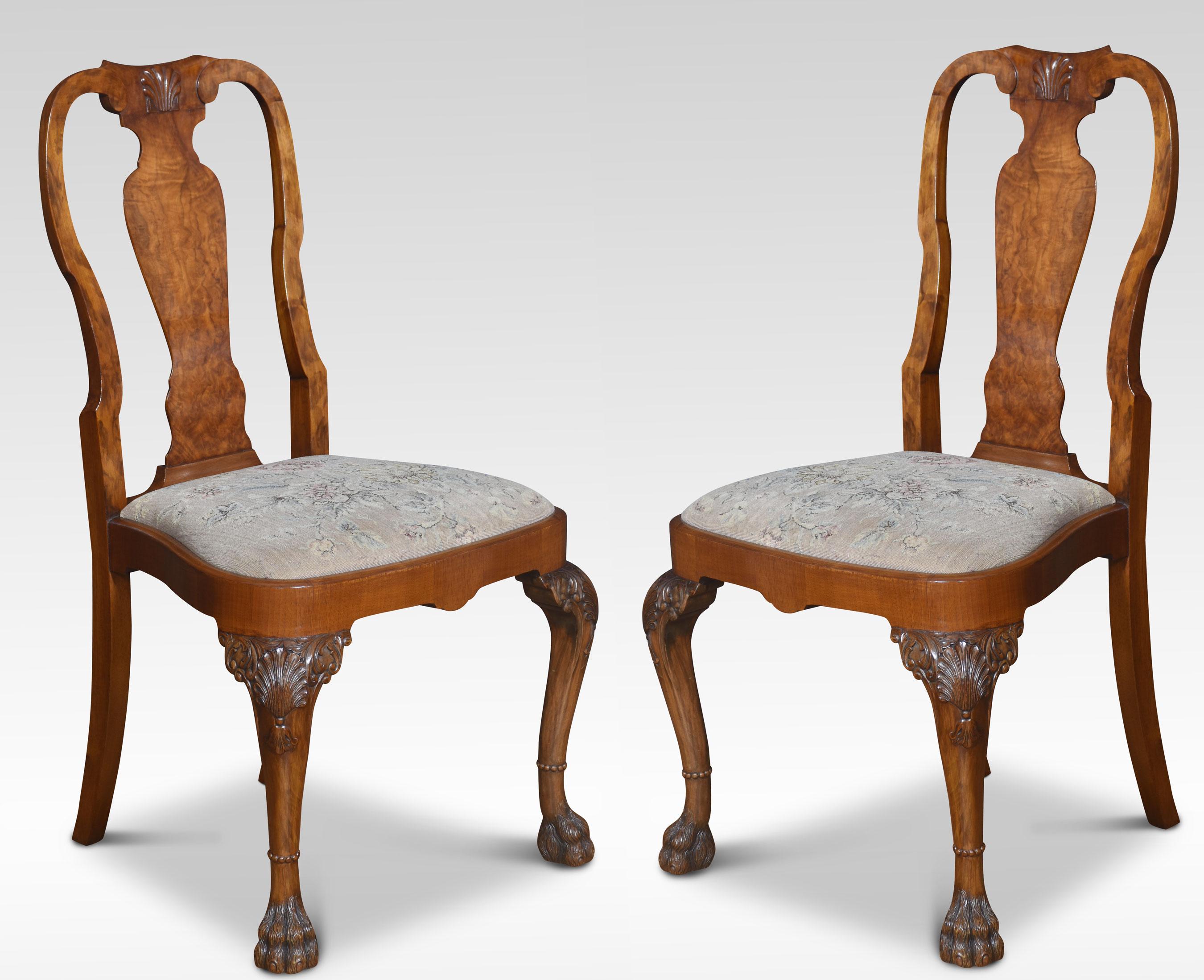 Set of ten walnut George II style dining chairs For Sale 1