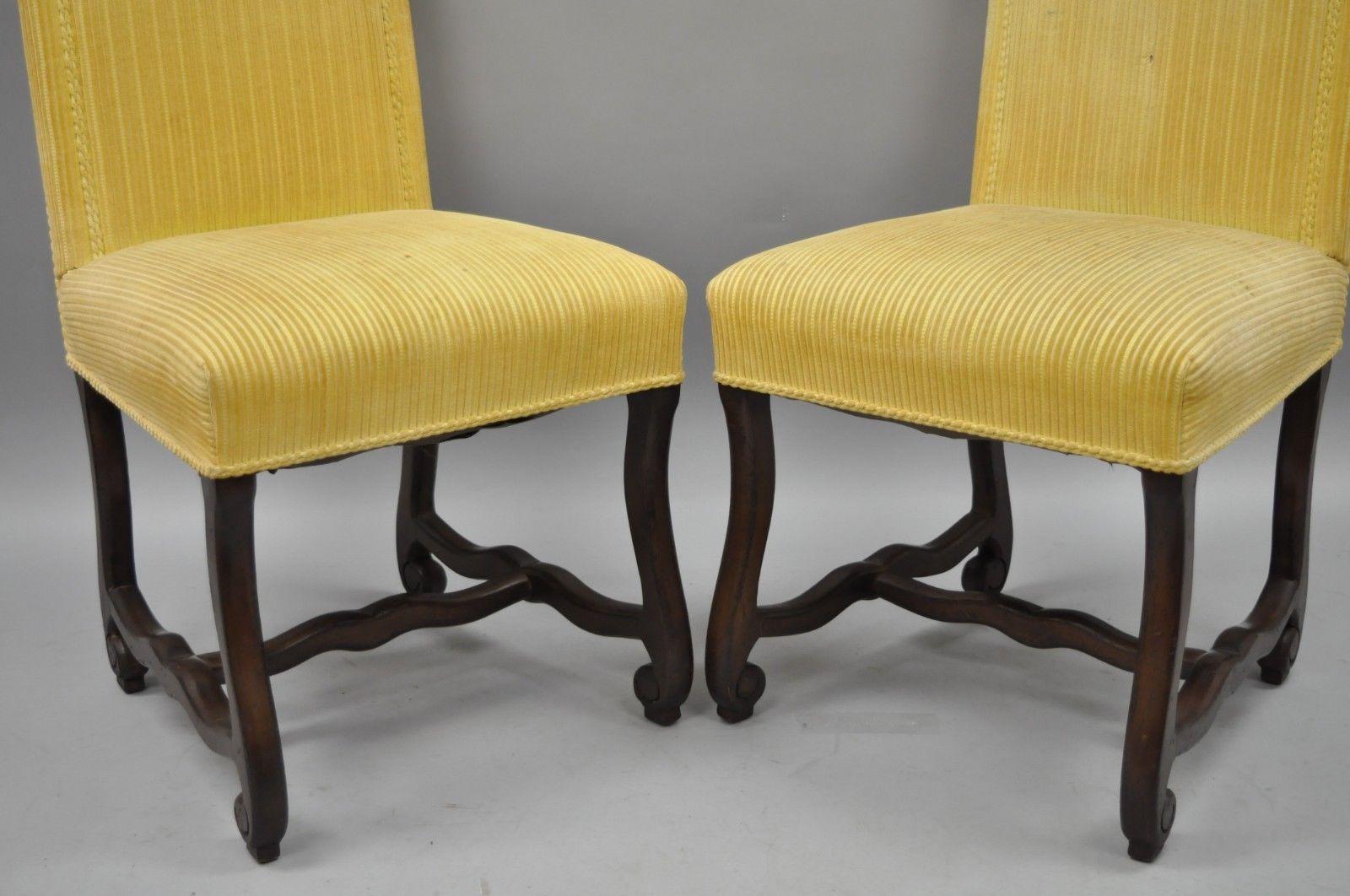 American Set of Ten Walnut Os De Mouton Louis XIV French Style Upholstered Dining Chairs