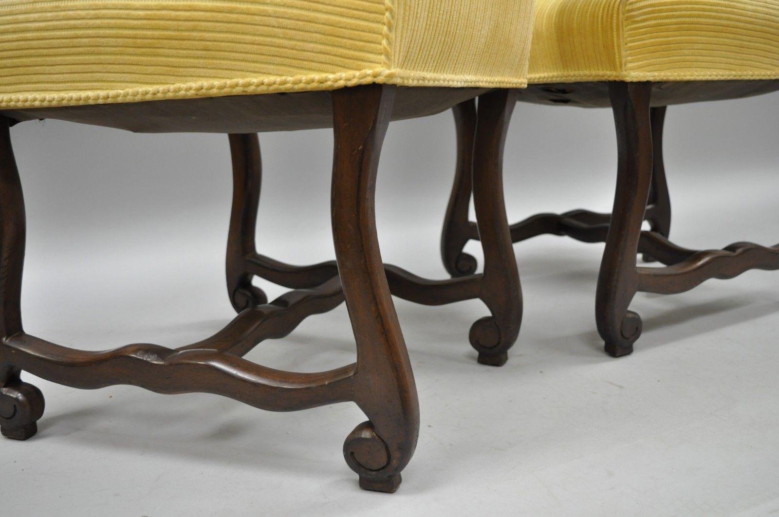 20th Century Set of Ten Walnut Os De Mouton Louis XIV French Style Upholstered Dining Chairs