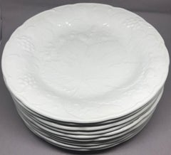 Set of Ten White Strawberry Leaf Dinner Plates