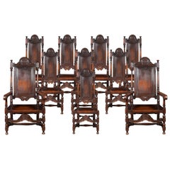 Set of Ten William and Mary Style High Back Dining Chairs