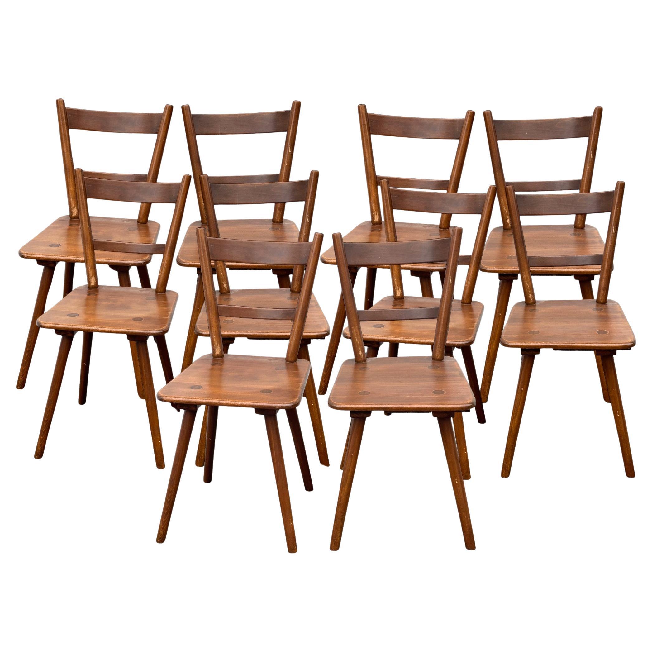 Set of Ten wooden Tavern Chairs out of the Humbser Brewery Fürth Bavaria, 1950s For Sale