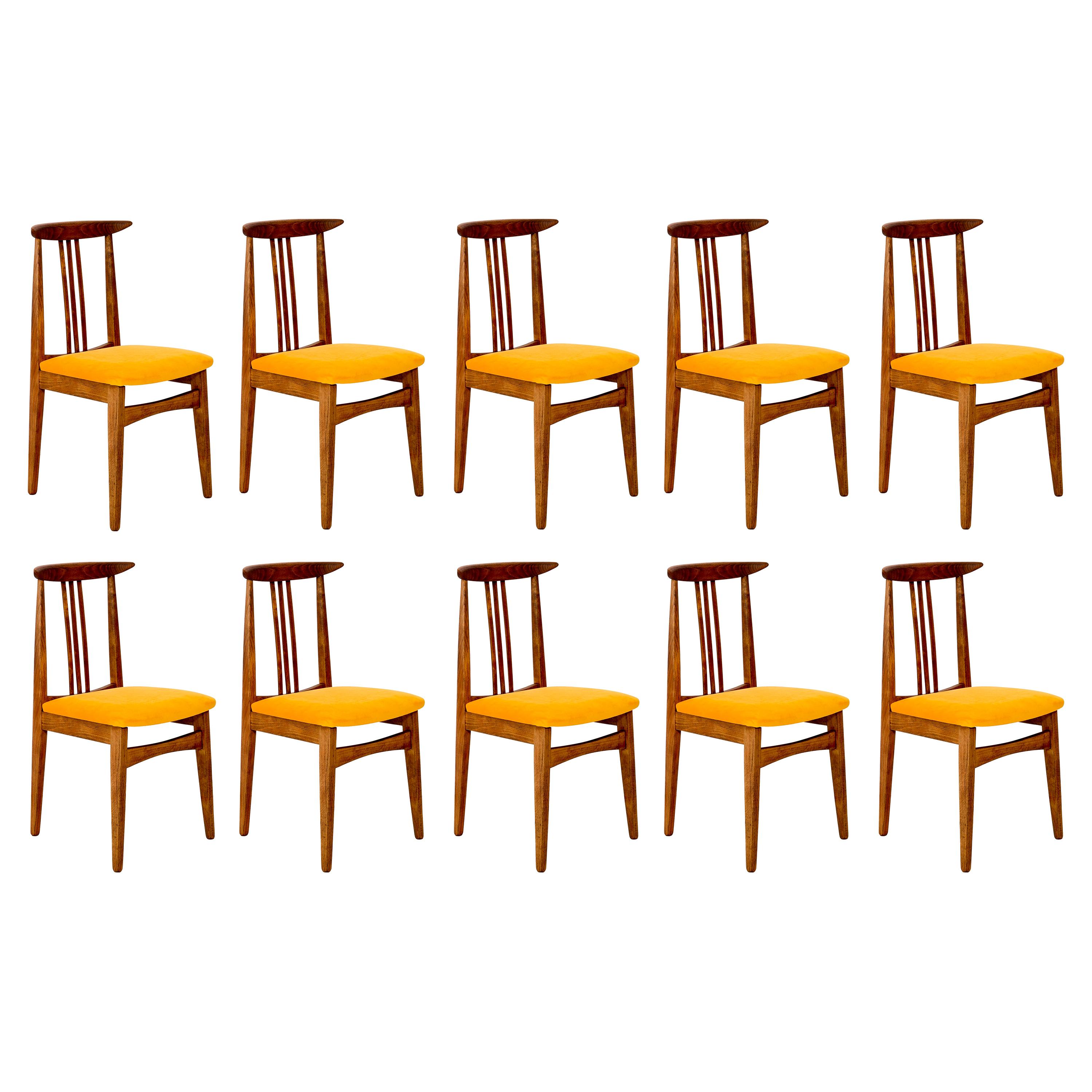 Set of Ten Yellow Chairs, by Zielinski, Europe, 1960s For Sale