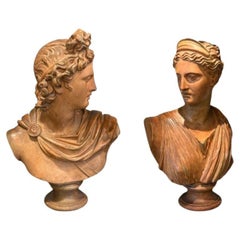 Antique Set of Terracotta Italian Neoclassical Busts, Circa 1870