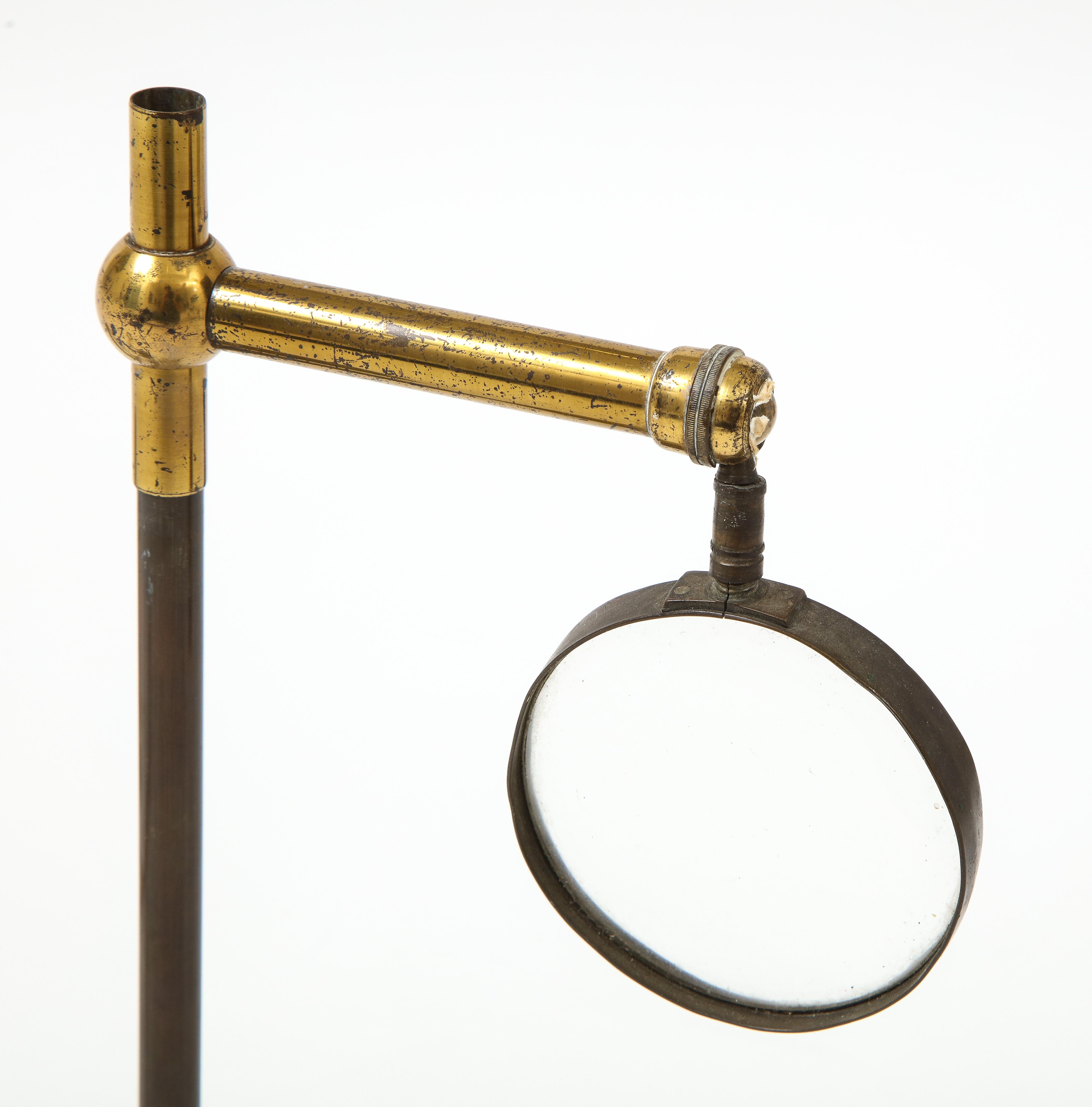 Set of Thee Brass Magnifying Glasses on Stands, early 20th C. 2
