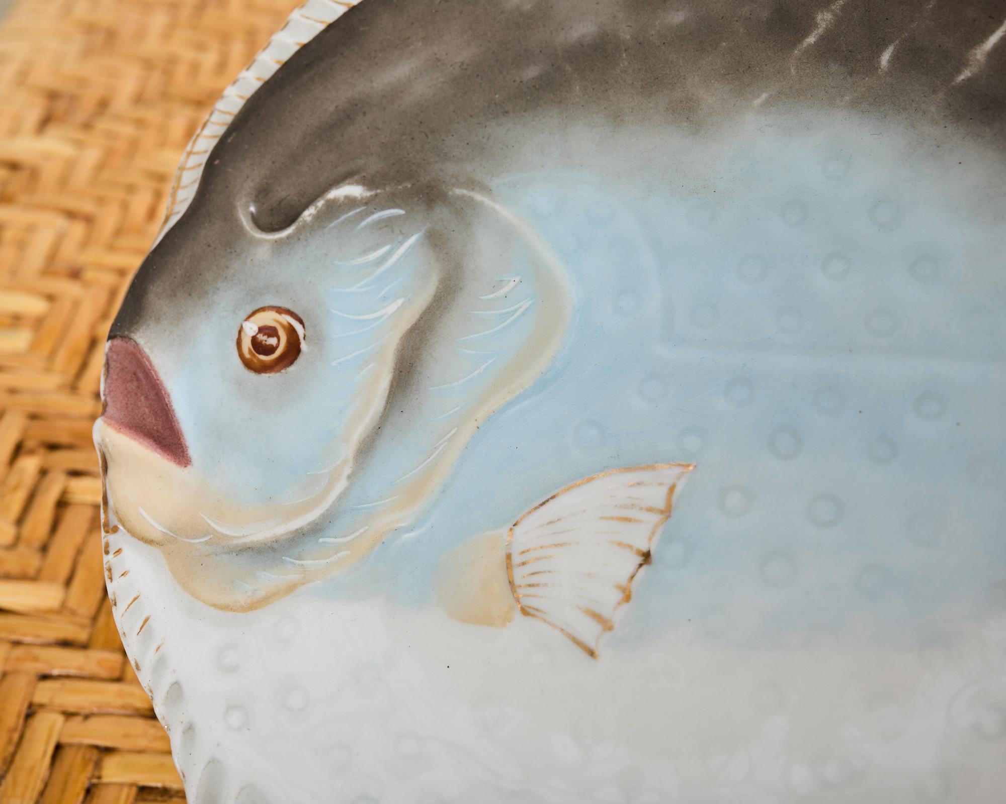 Juego de trece platos de pescado de porcelana checa de Bohemia Schwalb Porcelana