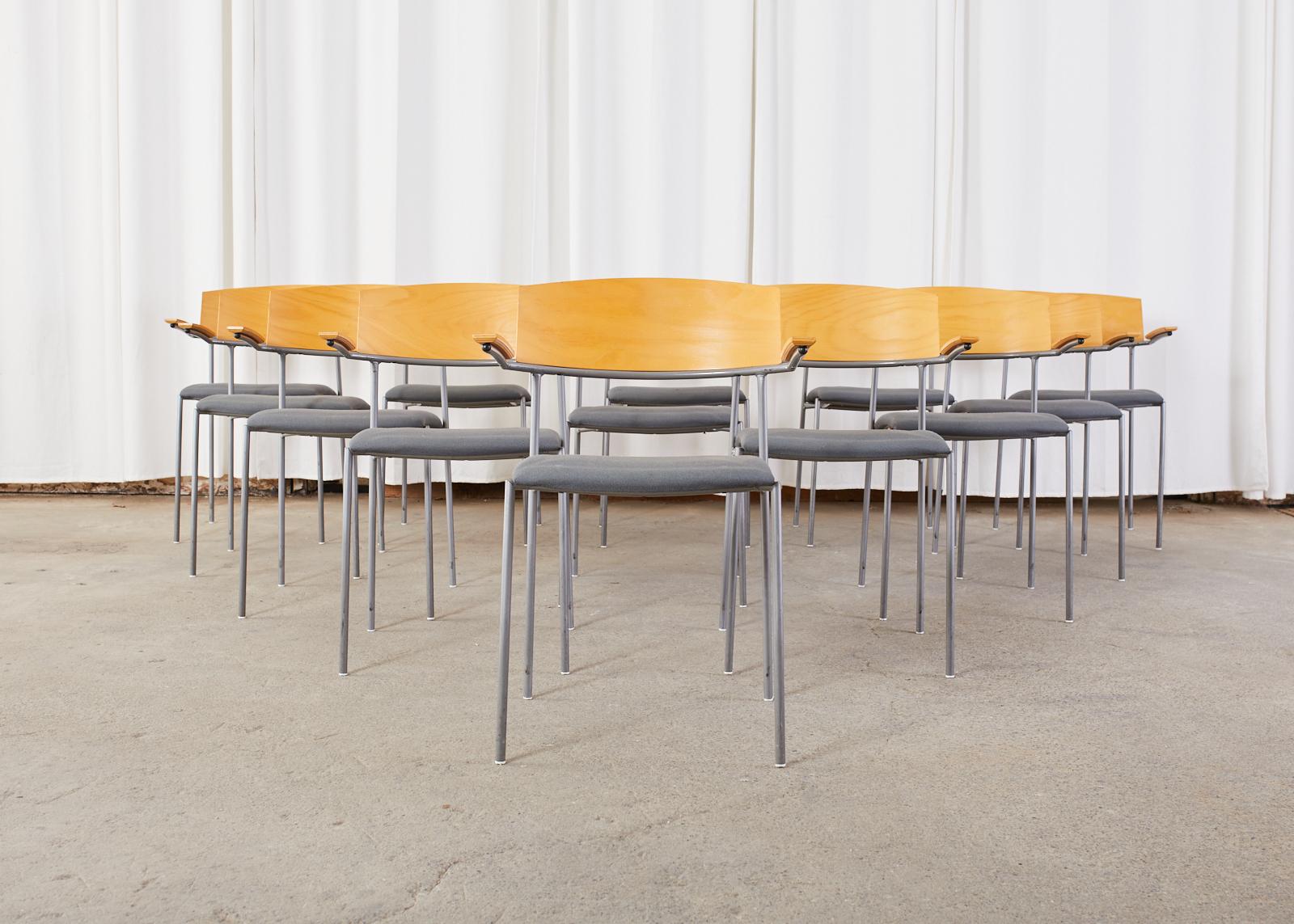 Set of Thirteen Swedish Modern EFG Offy Stacking Chairs For Sale 5