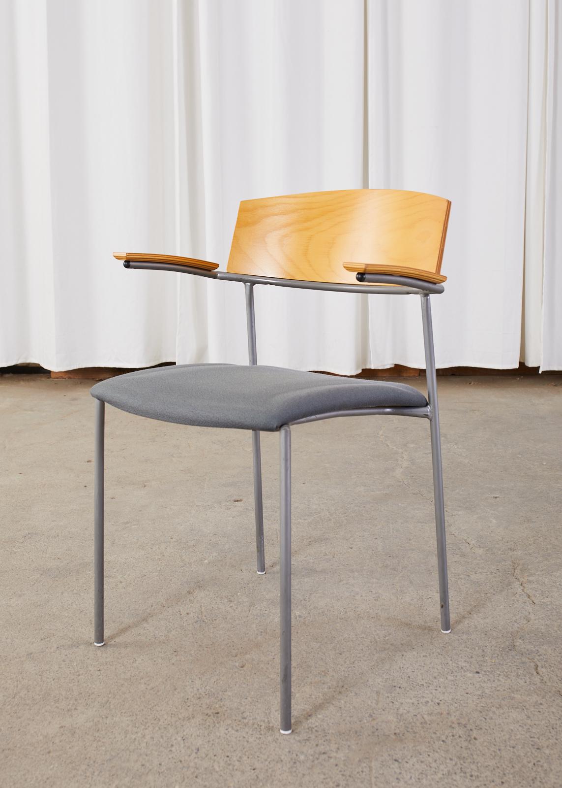 Powder-Coated Set of Thirteen Swedish Modern EFG Offy Stacking Chairs For Sale