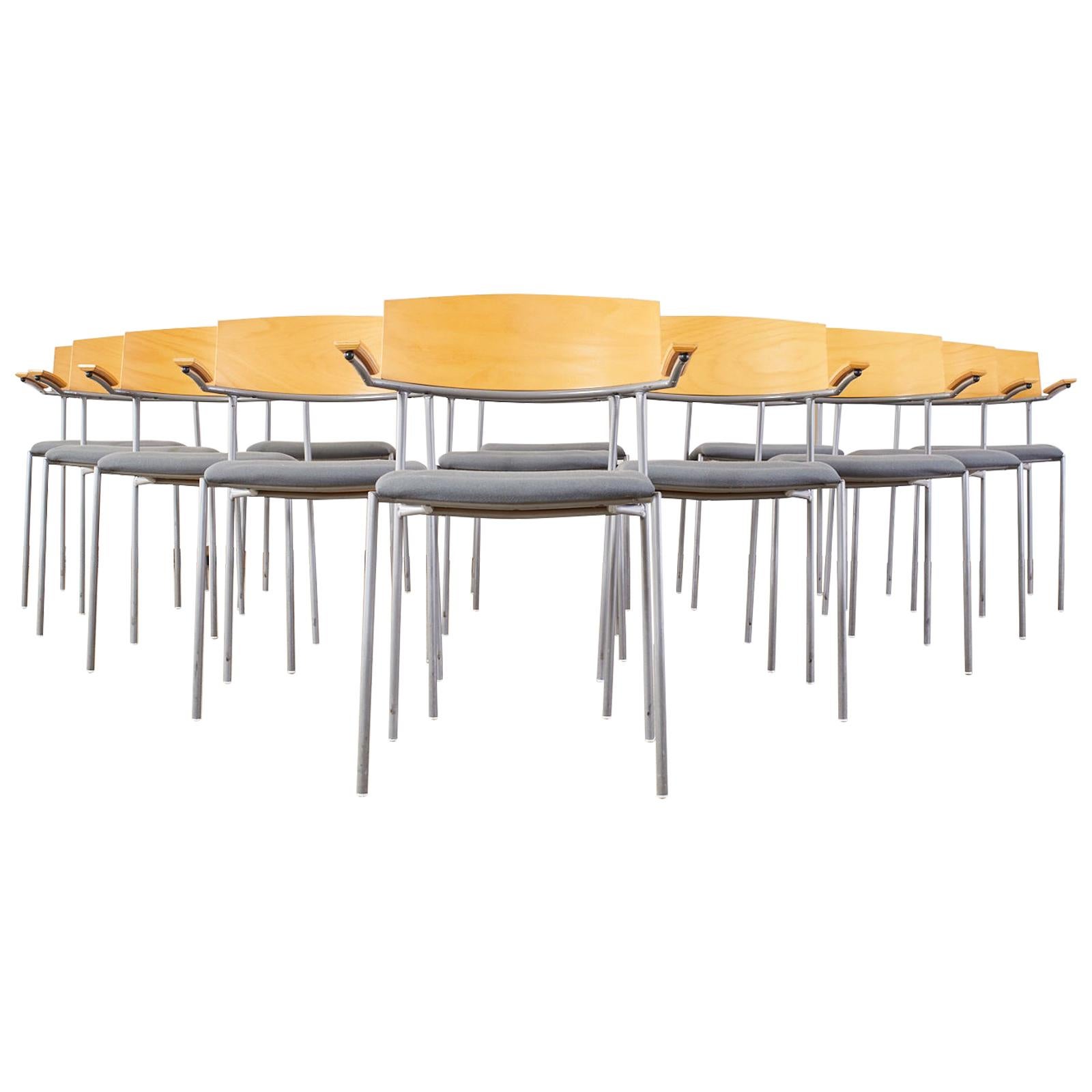 Set of Thirteen Swedish Modern EFG Offy Stacking Chairs For Sale