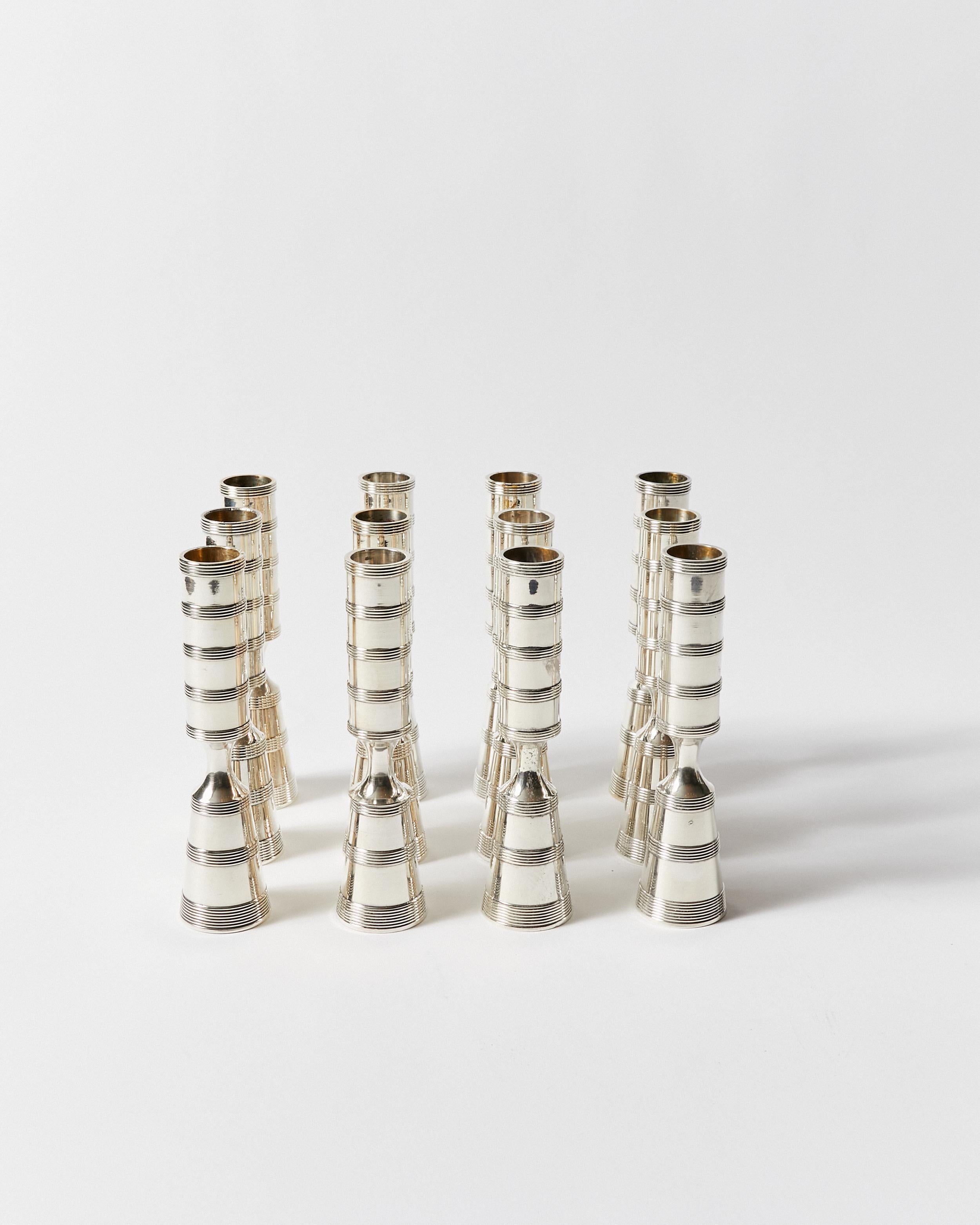 Set of thirty eight silver plated pilar candlesticks. Designed by Jens Harald Quistgaard for Dansk Designs Copenhagen.
    