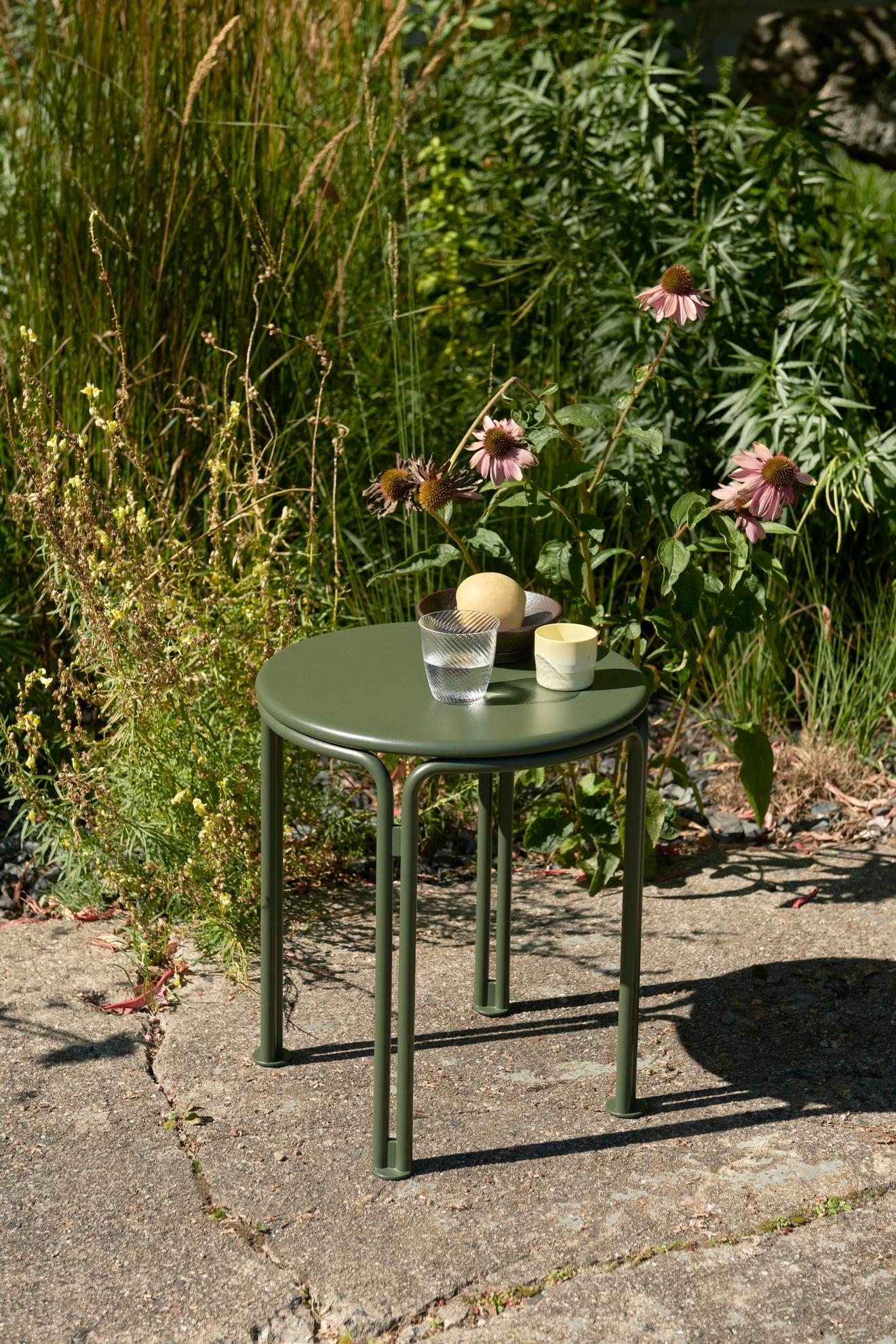 Set of Thorvald 2Outdoor Armchair/1Side Table-BronzeGreen-Space Copenhagen for&T For Sale 1