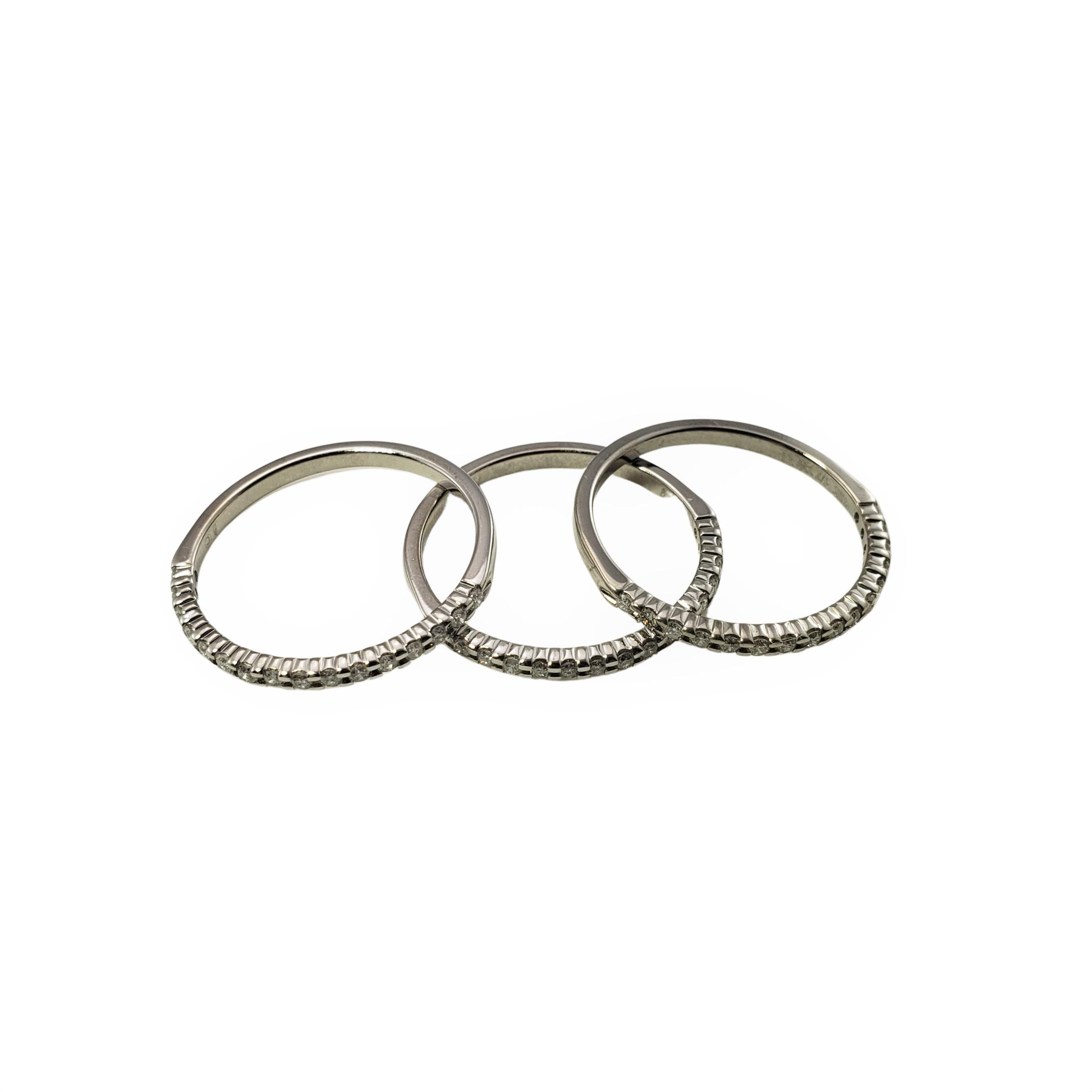 Set of Three 10 Karat White Gold Diamond Bands Ring For Sale