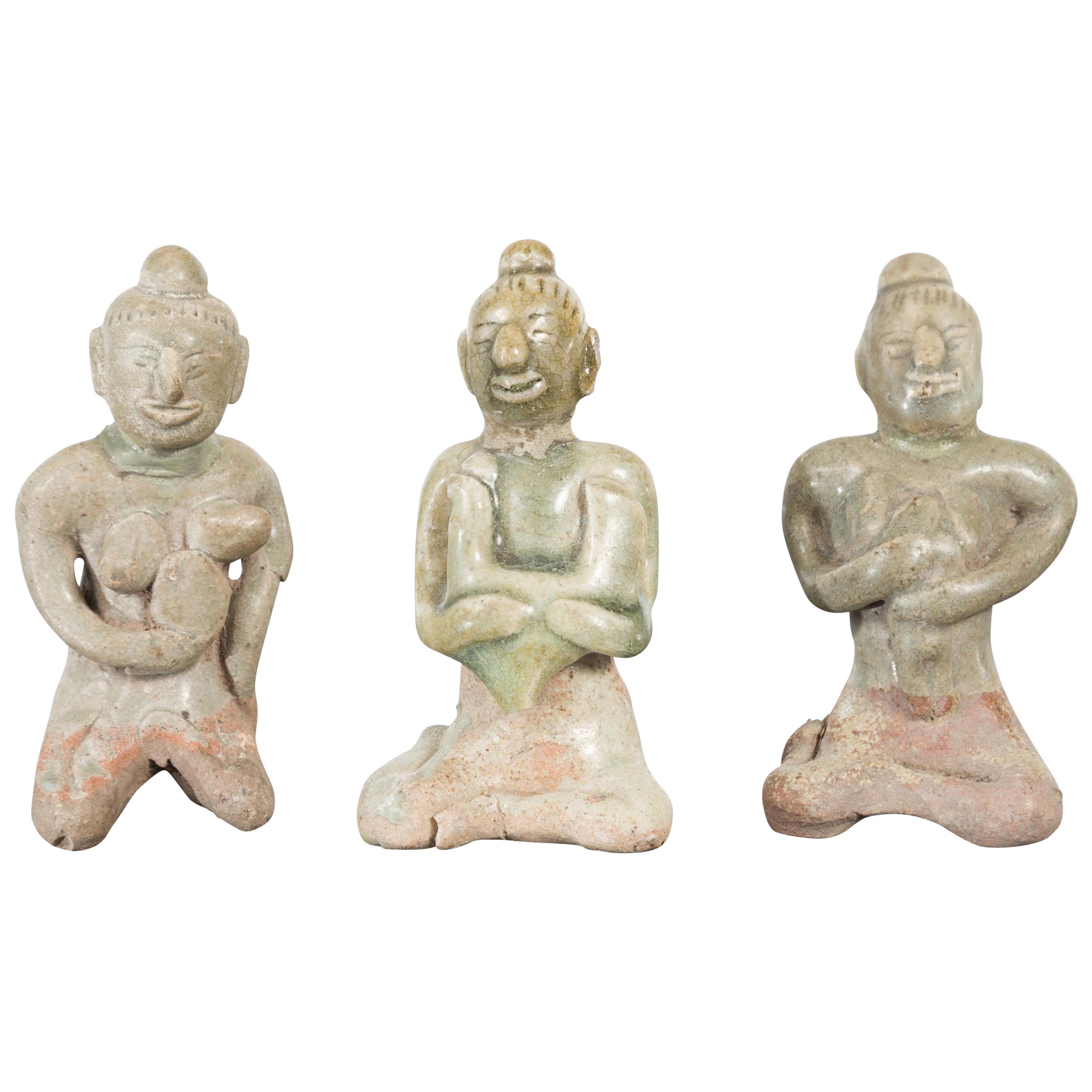 Set of Three 14th or 15th Century Ceramic Fertility Figures from Thailand For Sale