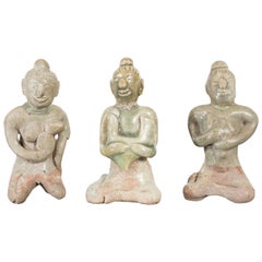 Set von drei Keramik-Filzbarkeitsfiguren aus Thailand aus dem 14. oder 15. Jahrhundert
