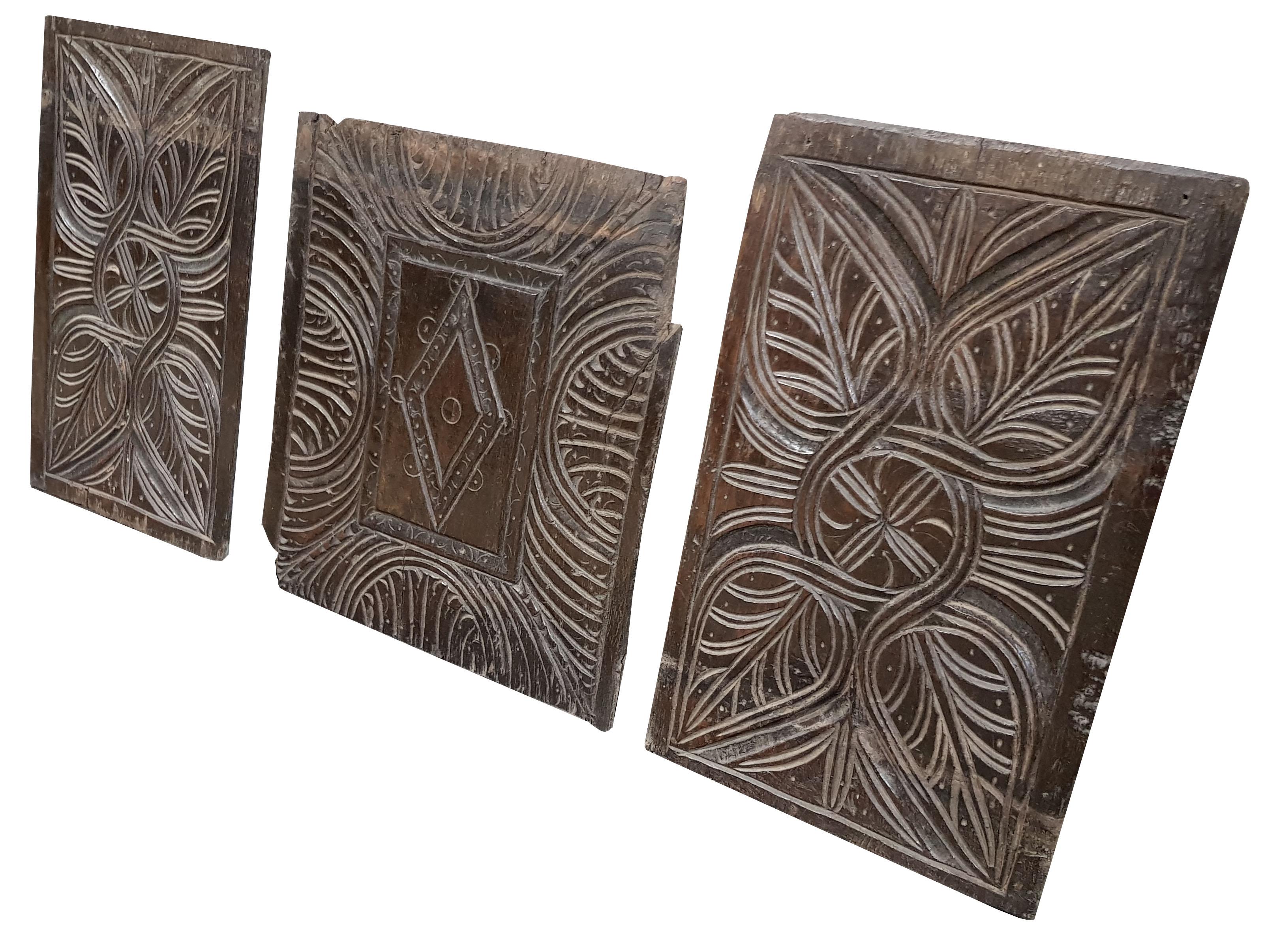 Set of Three 16th Century English Carved Oak Panels 1