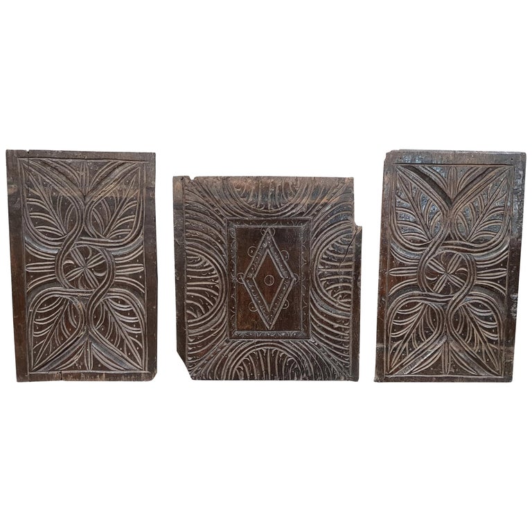 Set of Three 16th Century English Carved Oak Panels at 1stDibs