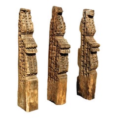Set of Three 16th Century Spanish Beam "Totems", Pine