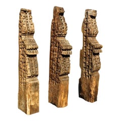 Antique Set of Three 16th Century Spanish Beam "Totems", Pine