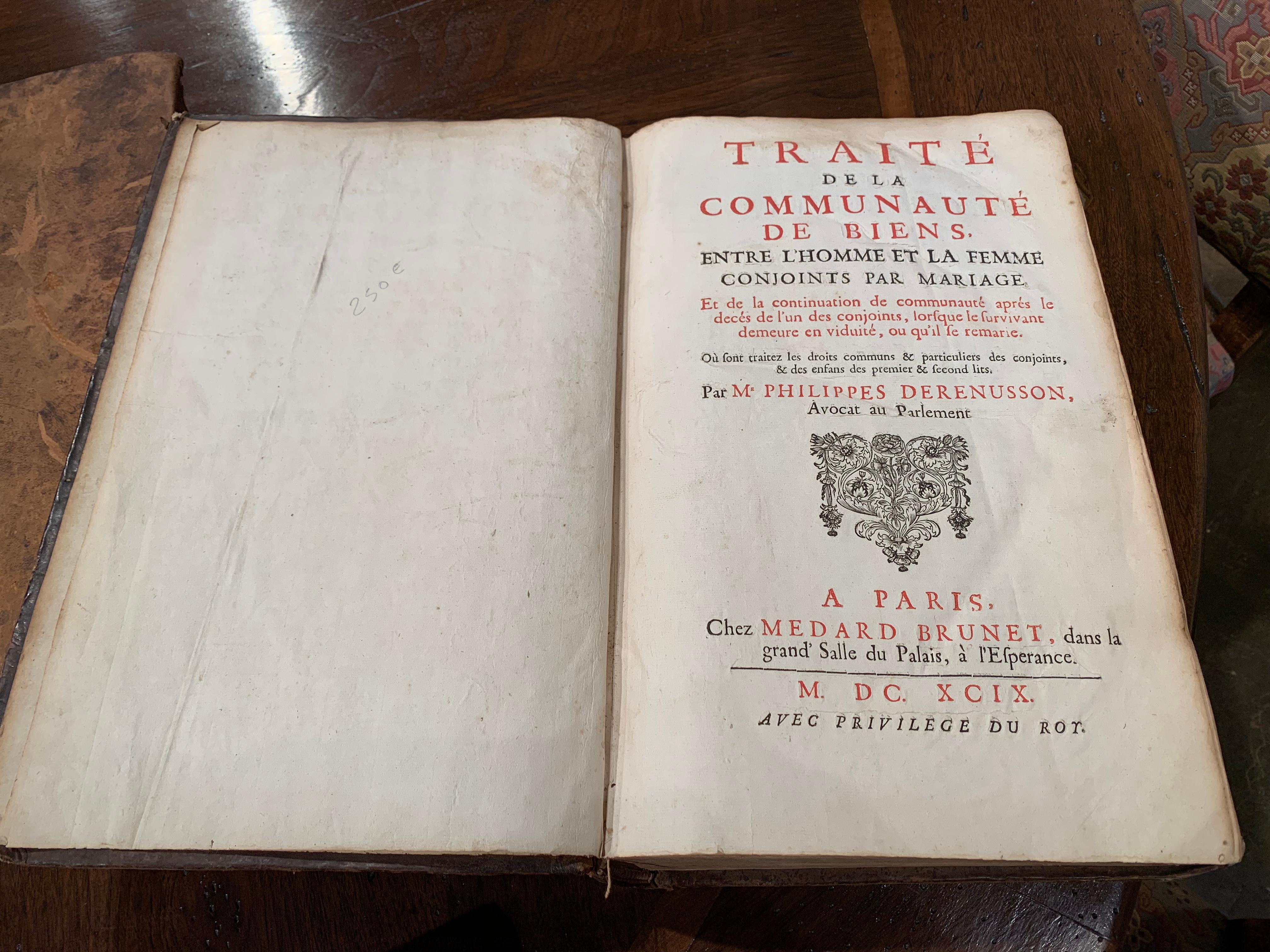 Set of Three 17th Century French Leather Bound Decorative Books Dated 1692-1700 In Excellent Condition In Dallas, TX