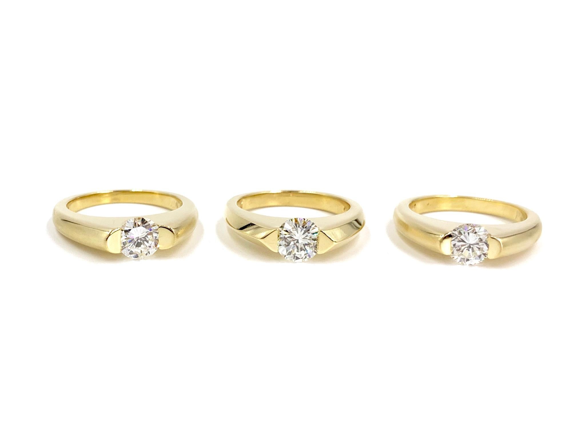 Contemporary Set of Three 18 Karat Round Diamond Stacking Rings 2.32 Carat Total Weight For Sale