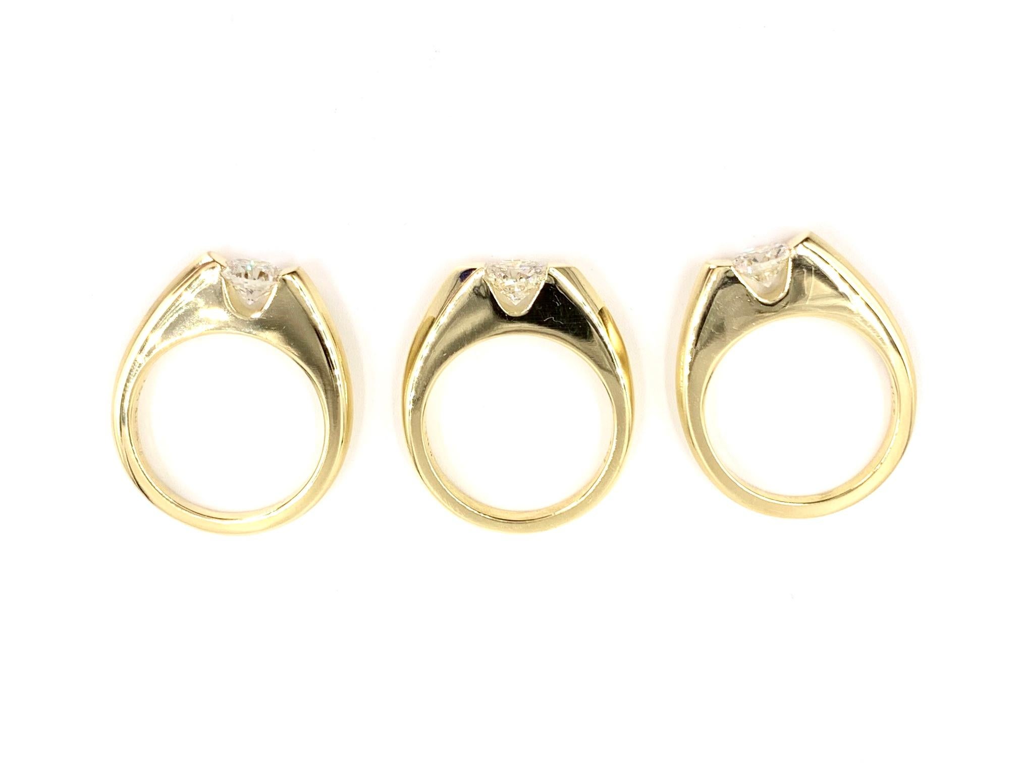 Round Cut Set of Three 18 Karat Round Diamond Stacking Rings 2.32 Carat Total Weight For Sale