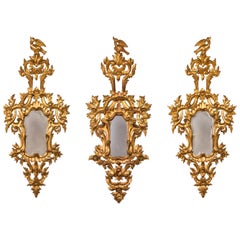 Antique Matching Set of Three 18th Century French Rococo Carved Giltwood Mirrors