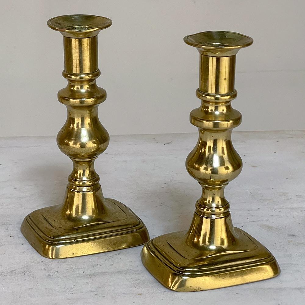 Set of Three 18th Century Hand-Made Brass Candlesticks For Sale 4