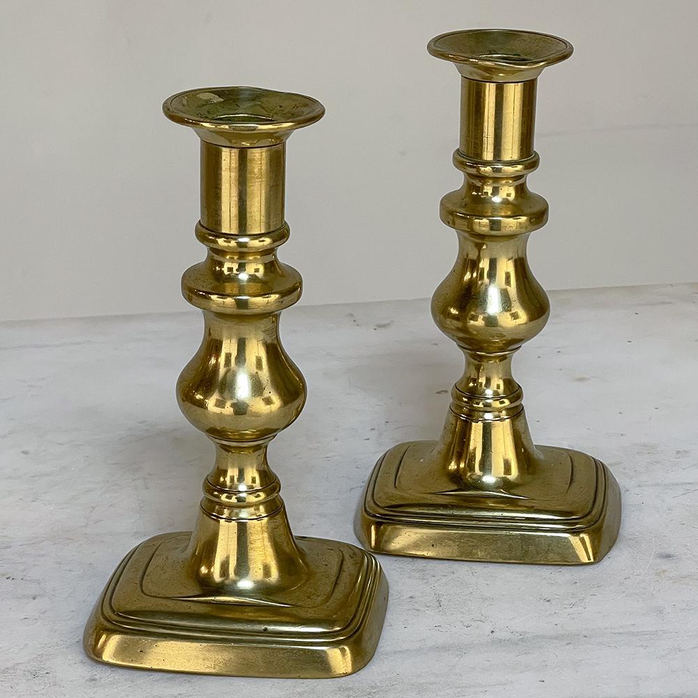 Set of Three 18th Century Hand-Made Brass Candlesticks For Sale 5