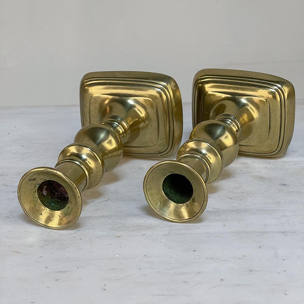 Set of Three 18th Century Hand-Made Brass Candlesticks For Sale 7