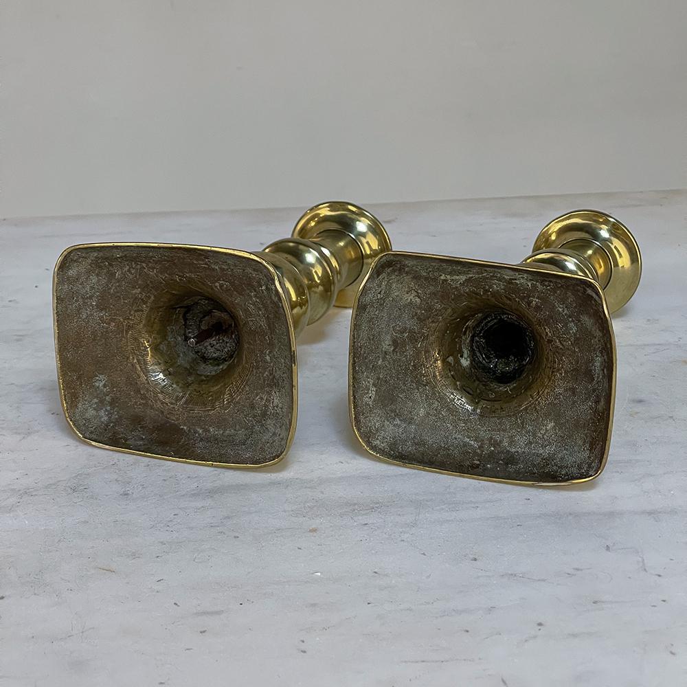 Set of Three 18th Century Hand-Made Brass Candlesticks For Sale 8
