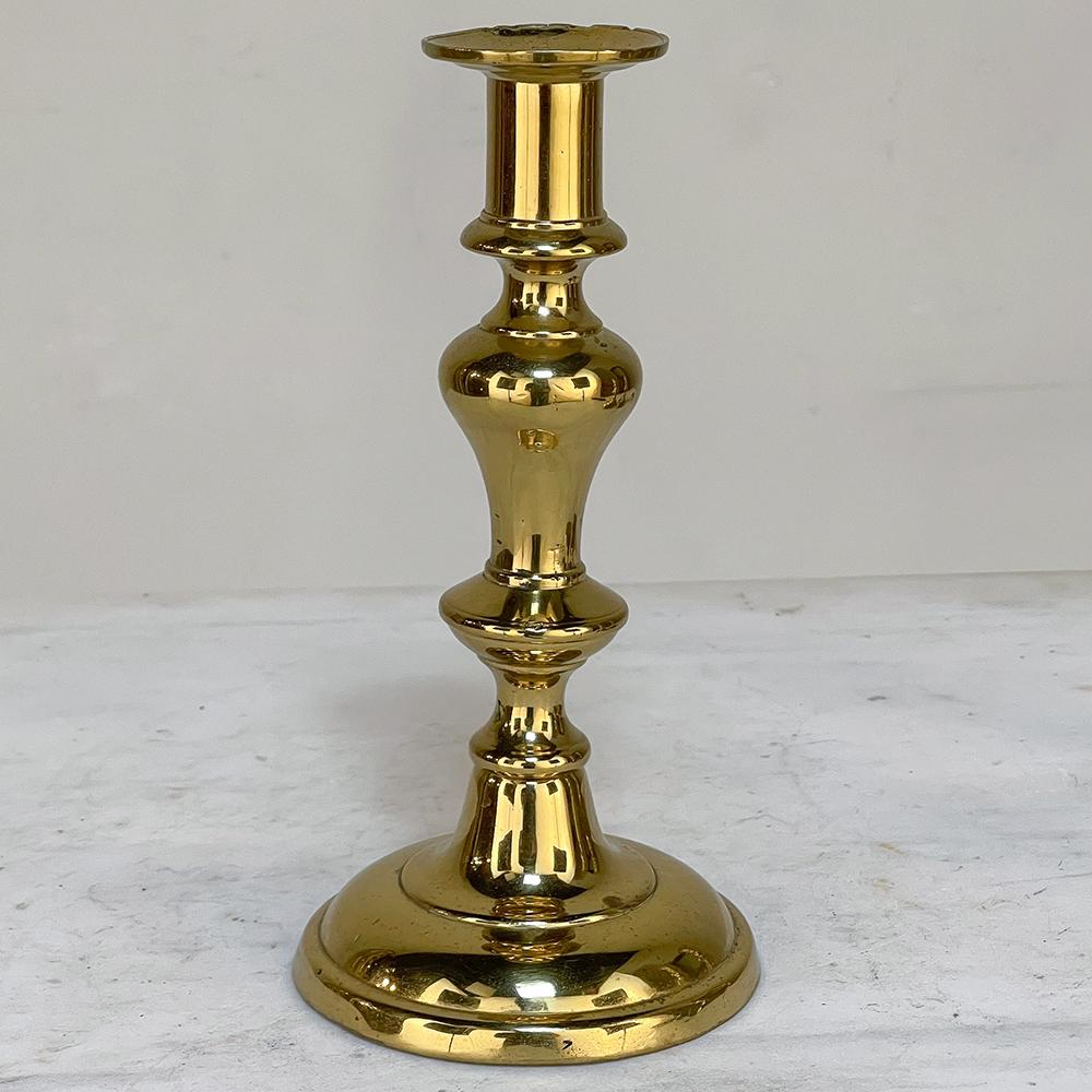 Hand-Crafted Set of Three 18th Century Hand-Made Brass Candlesticks For Sale