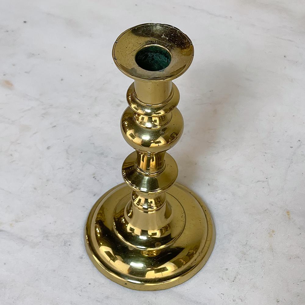 Set of Three 18th Century Hand-Made Brass Candlesticks In Good Condition For Sale In Dallas, TX