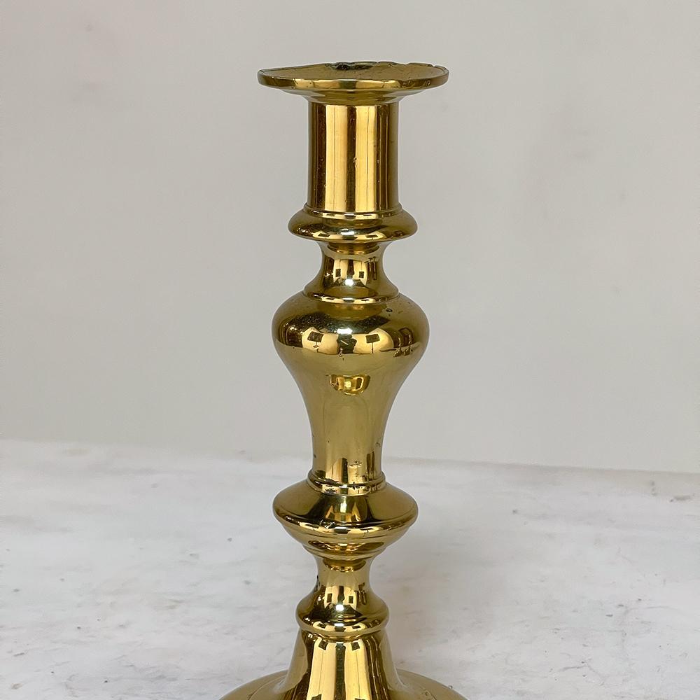 Late 18th Century Set of Three 18th Century Hand-Made Brass Candlesticks For Sale