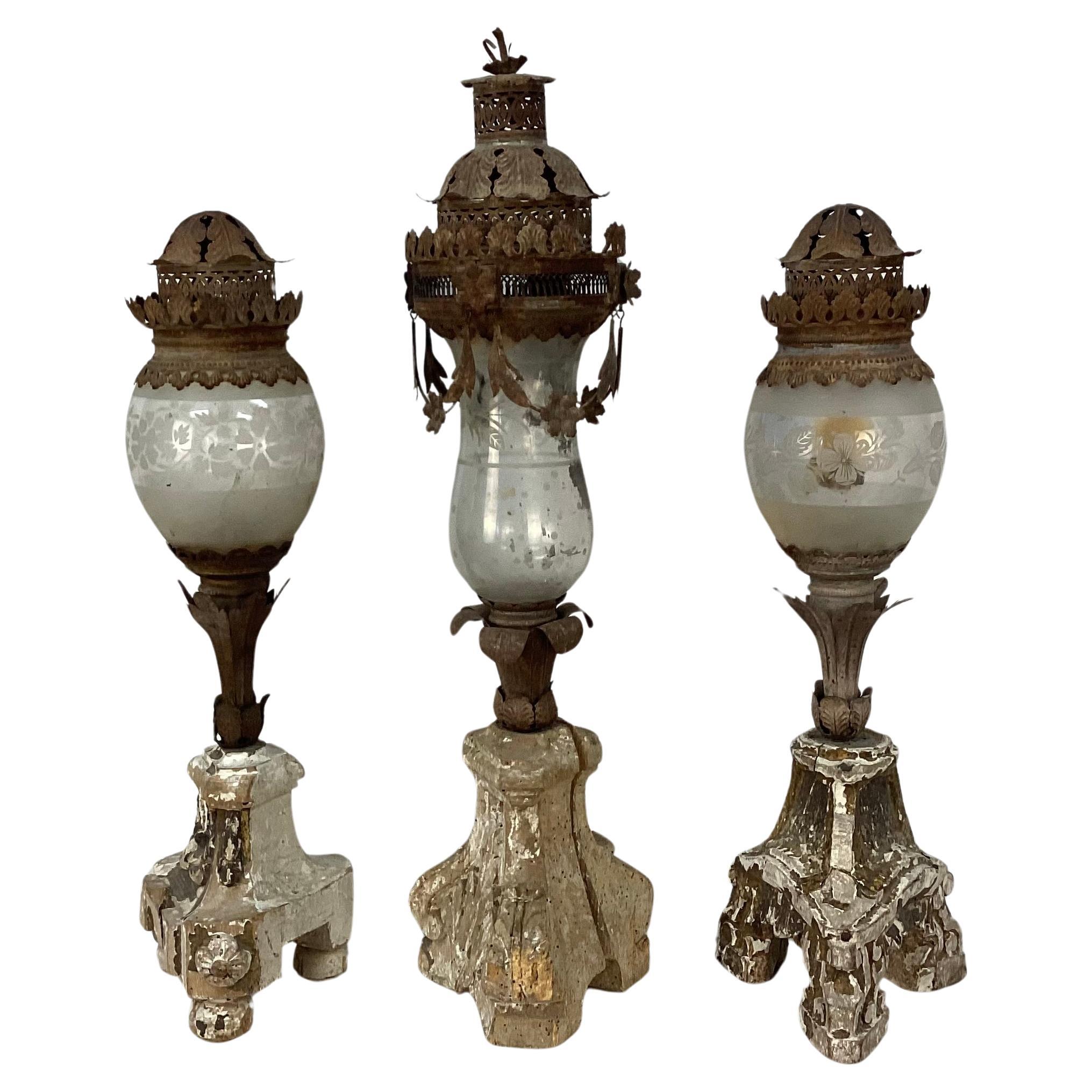 Baroque Set Of Three 18th Century Italian Giltwood Lanterns