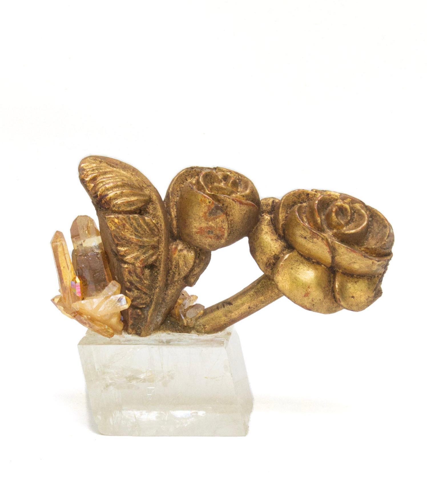 Agate Set of Three 18th Century Italian Gold Flower Fragments with Aurora and Calcite For Sale